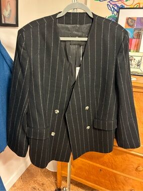 Anine Bing Double-Breasted Black Pinstripe Women's Blazer